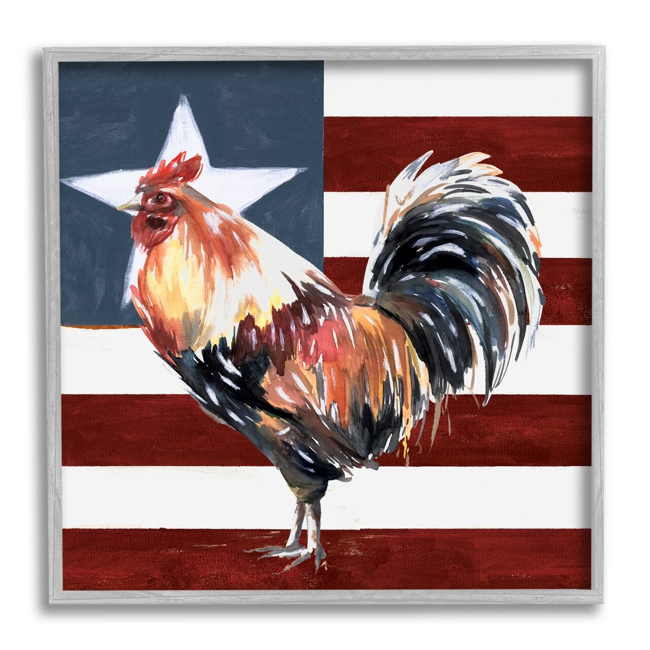 Stupell Industries Americana Rooster Single Star United States Flag Framed Giclee Art